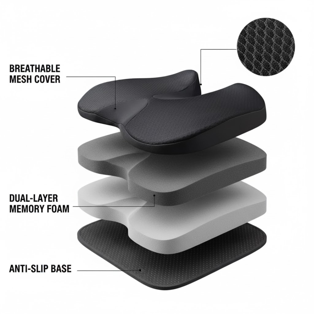 Ergonomic Memory Foam Seat Cushion for Pain Relief and Posture Support