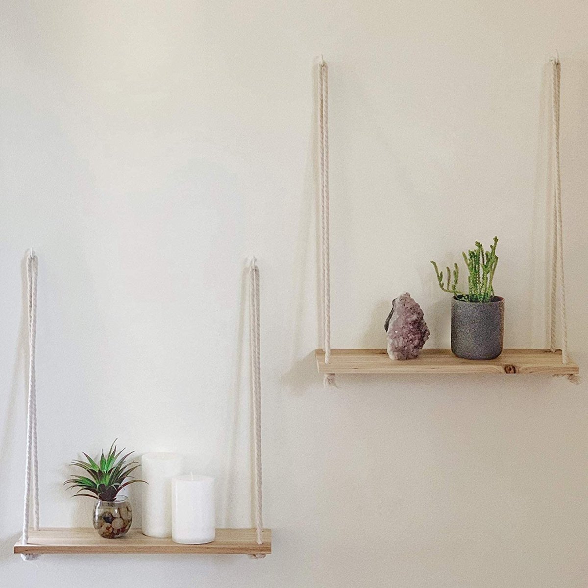 Scandinavian Wood Floating Shelf with Rope Hanging