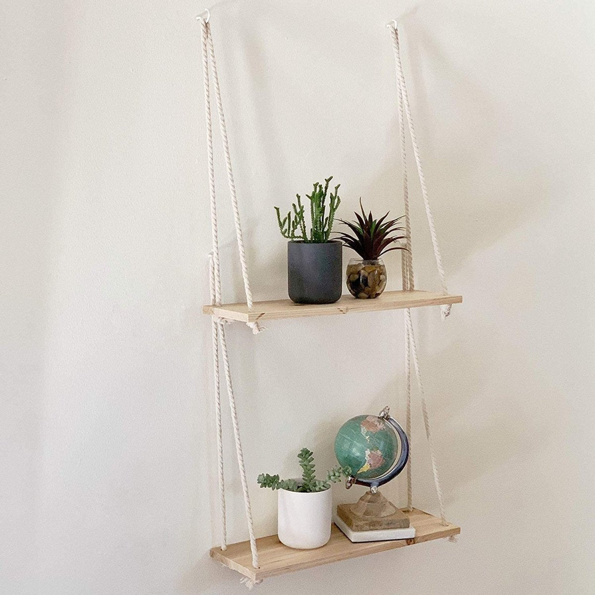 Scandinavian Wood Floating Shelf with Rope Hanging