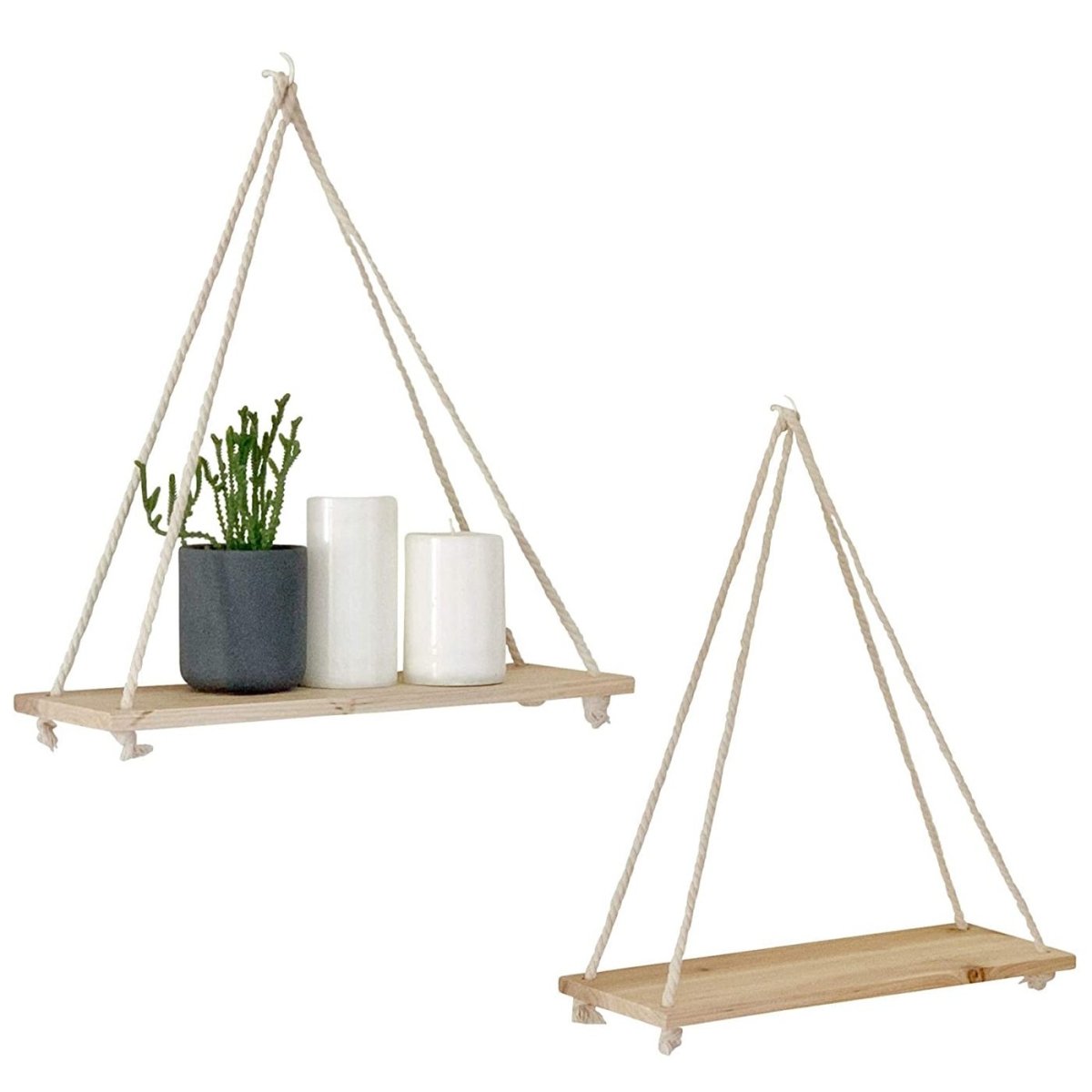 Scandinavian Wood Floating Shelf with Rope Hanging