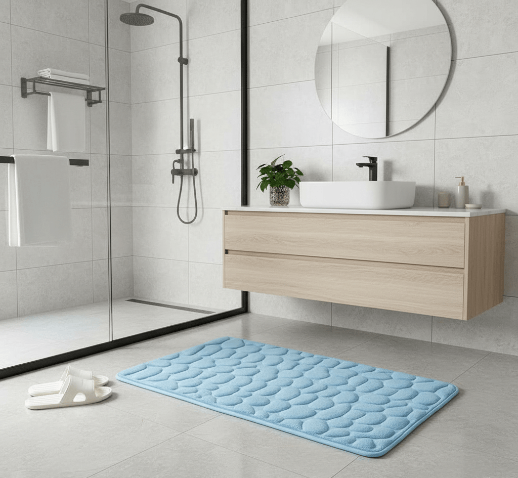 Memory Foam Bath Mat with Non-Slip Backing and Pebble Texture