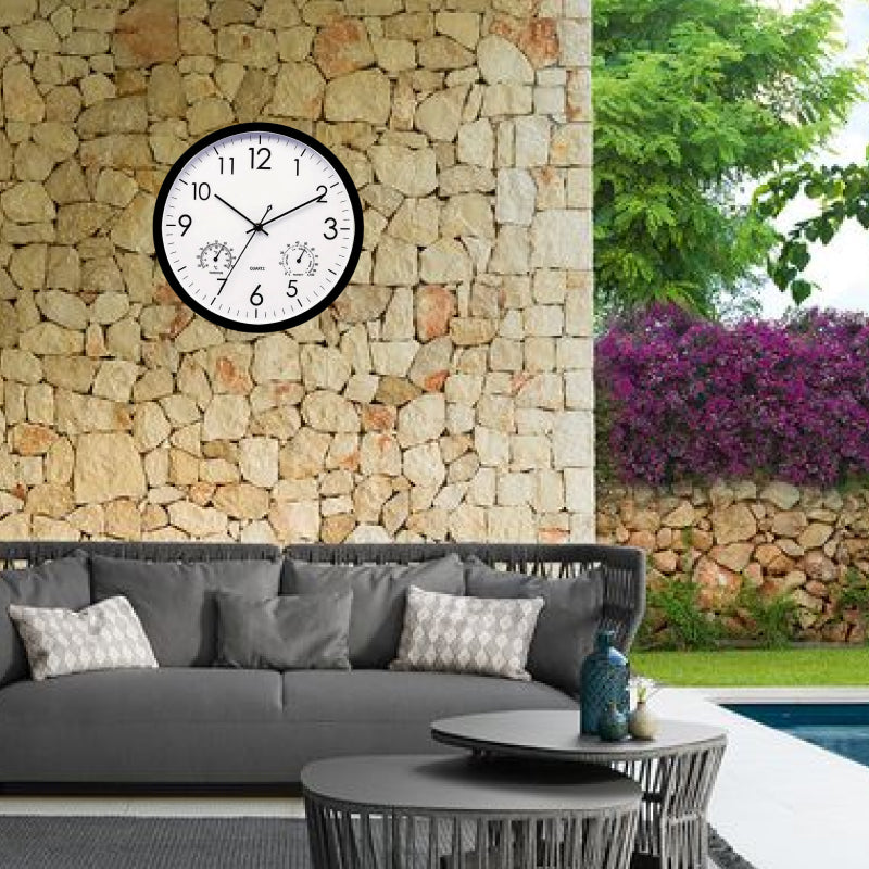 Weather-Resistant Outdoor Wall Clock with Temperature and Humidity Gauge