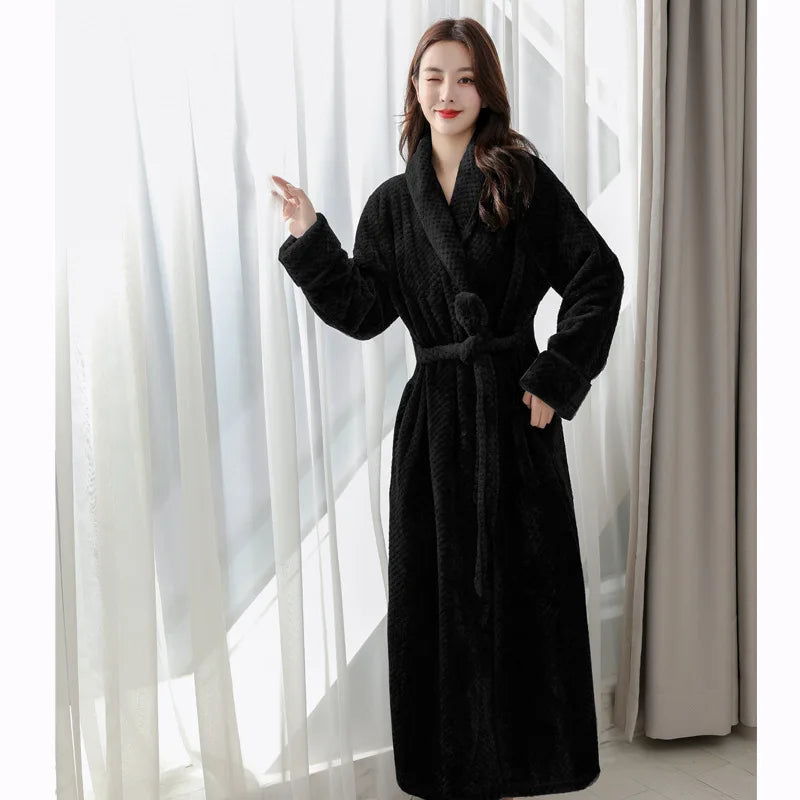 Plush Fleece Shawl Collar Bathrobe with Belt