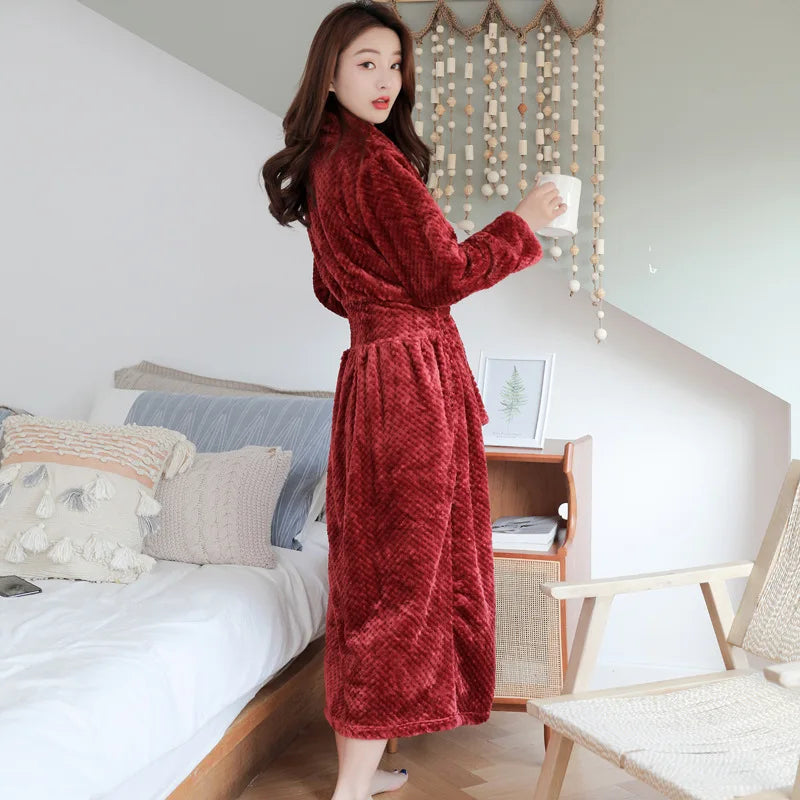 Plush Fleece Shawl Collar Bathrobe with Belt