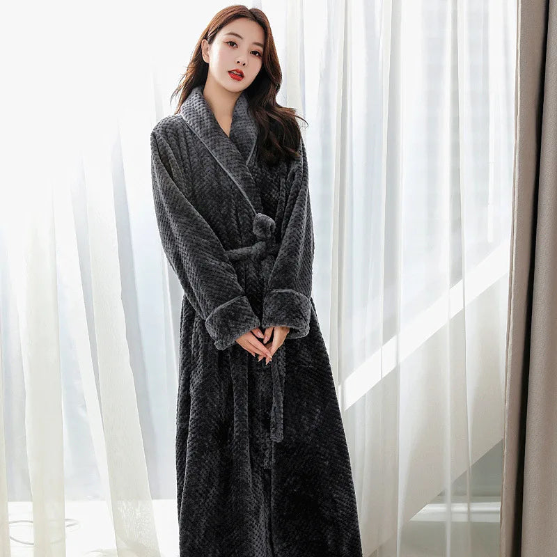 Plush Fleece Shawl Collar Bathrobe with Belt