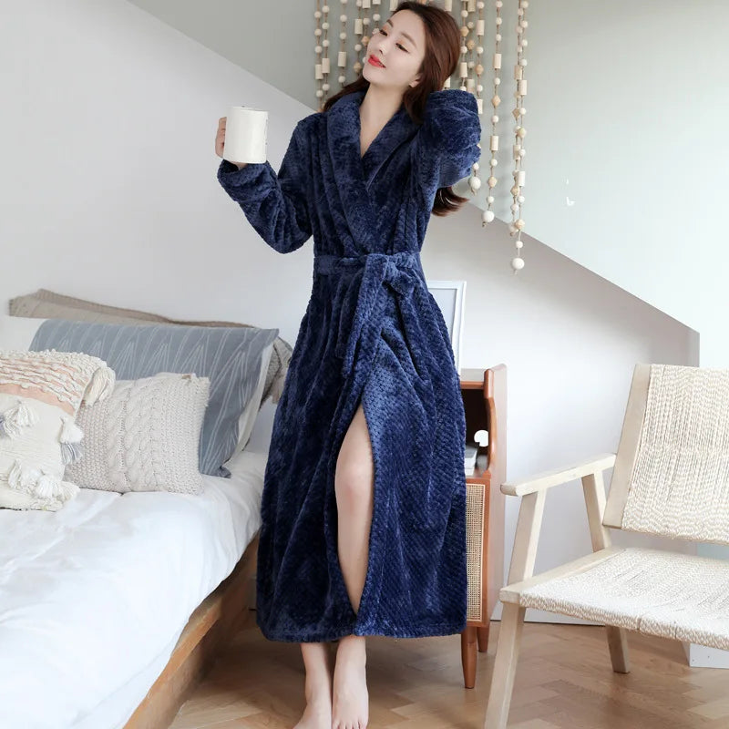 Plush Fleece Shawl Collar Bathrobe with Belt