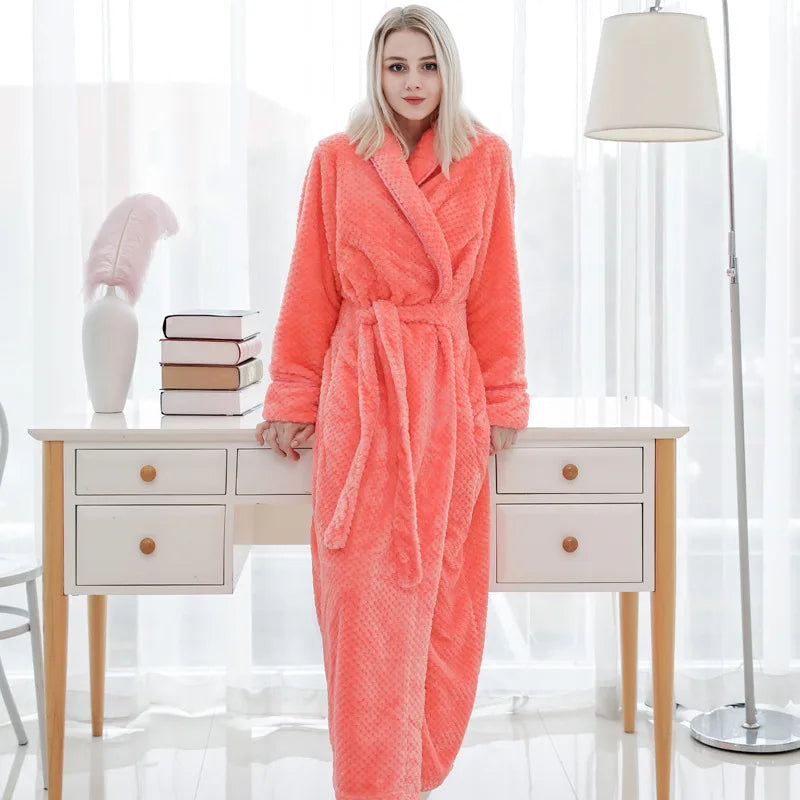 Plush Fleece Shawl Collar Bathrobe with Belt