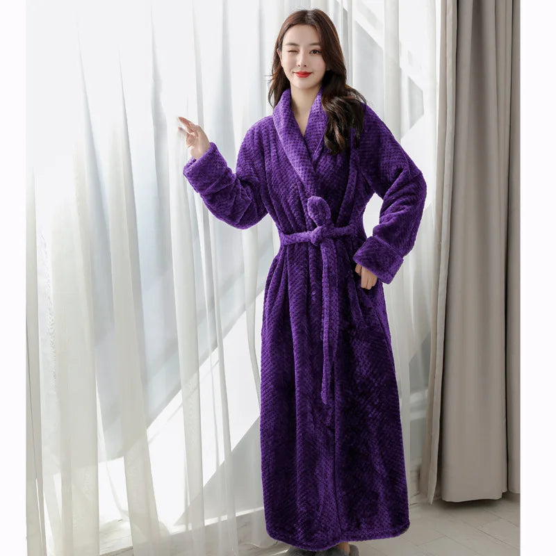 Plush Fleece Shawl Collar Bathrobe with Belt