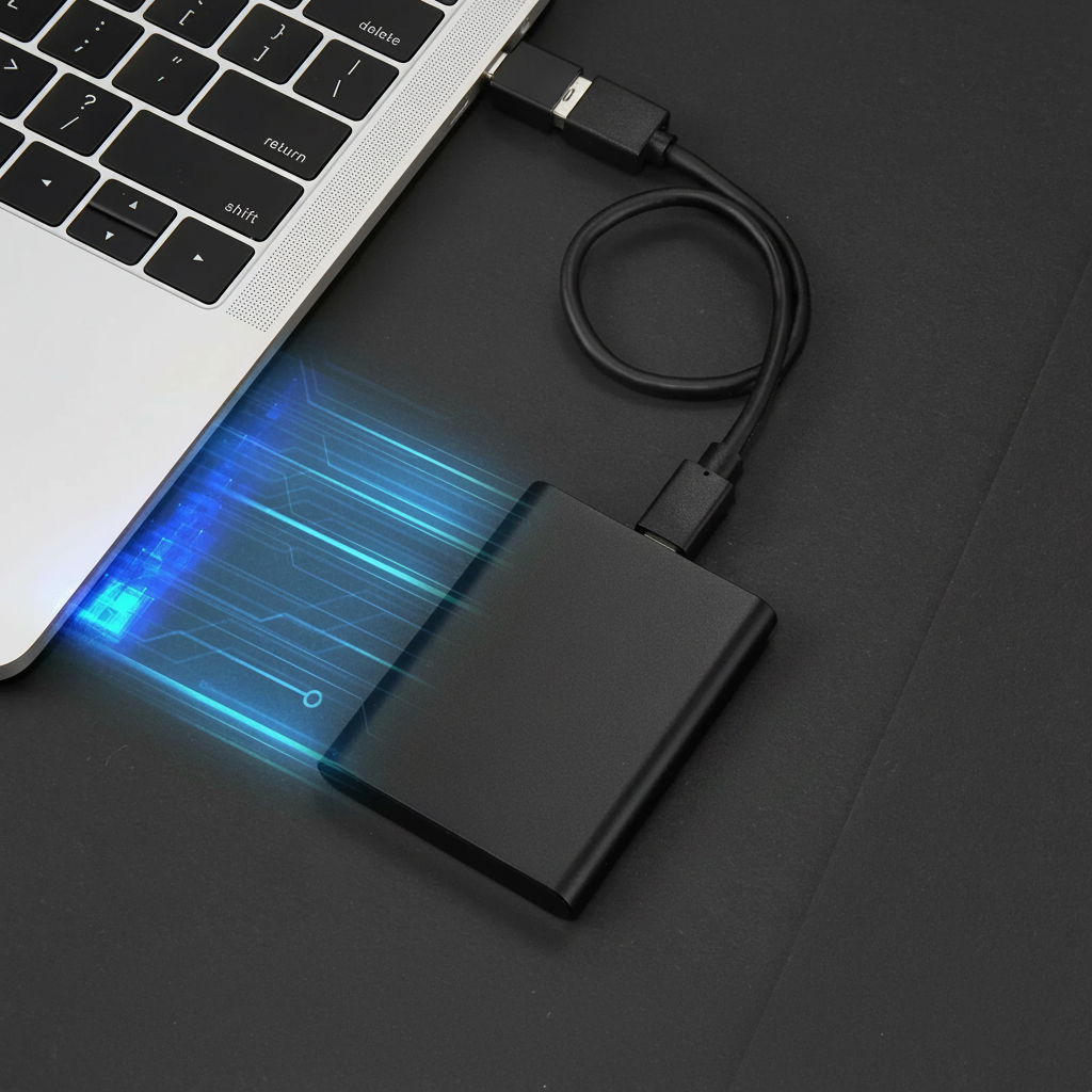 Portable Aluminum SSD External Drive - 128TB, USB, High-Speed, Compact, Available in Black, Blue, Red