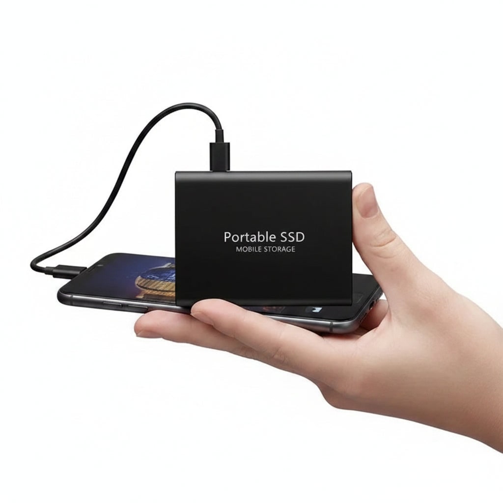 Portable Aluminum SSD External Drive - 128TB, USB, High-Speed, Compact, Available in Black, Blue, Red