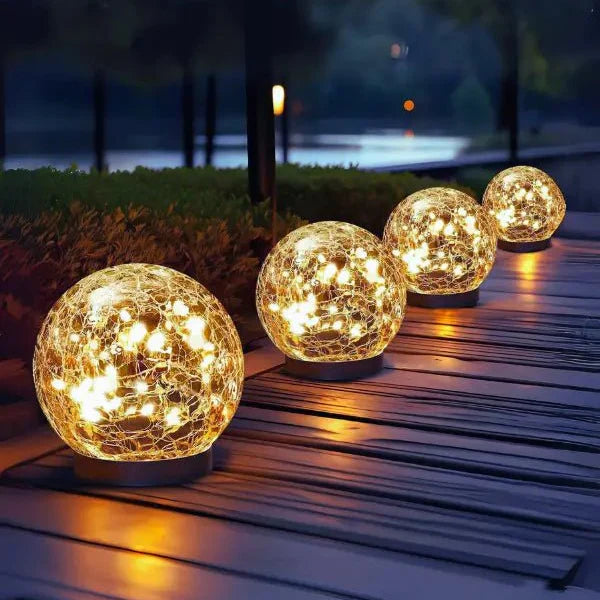 Cracked Glass Solar Orb with Warm Ambient Light