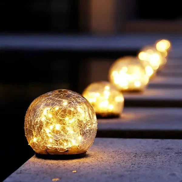 Cracked Glass Solar Orb with Warm Ambient Light
