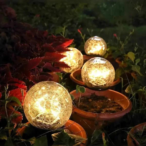 Cracked Glass Solar Orb with Warm Ambient Light