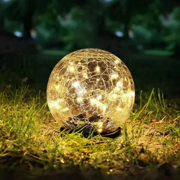Cracked Glass Solar Orb with Warm Ambient Light