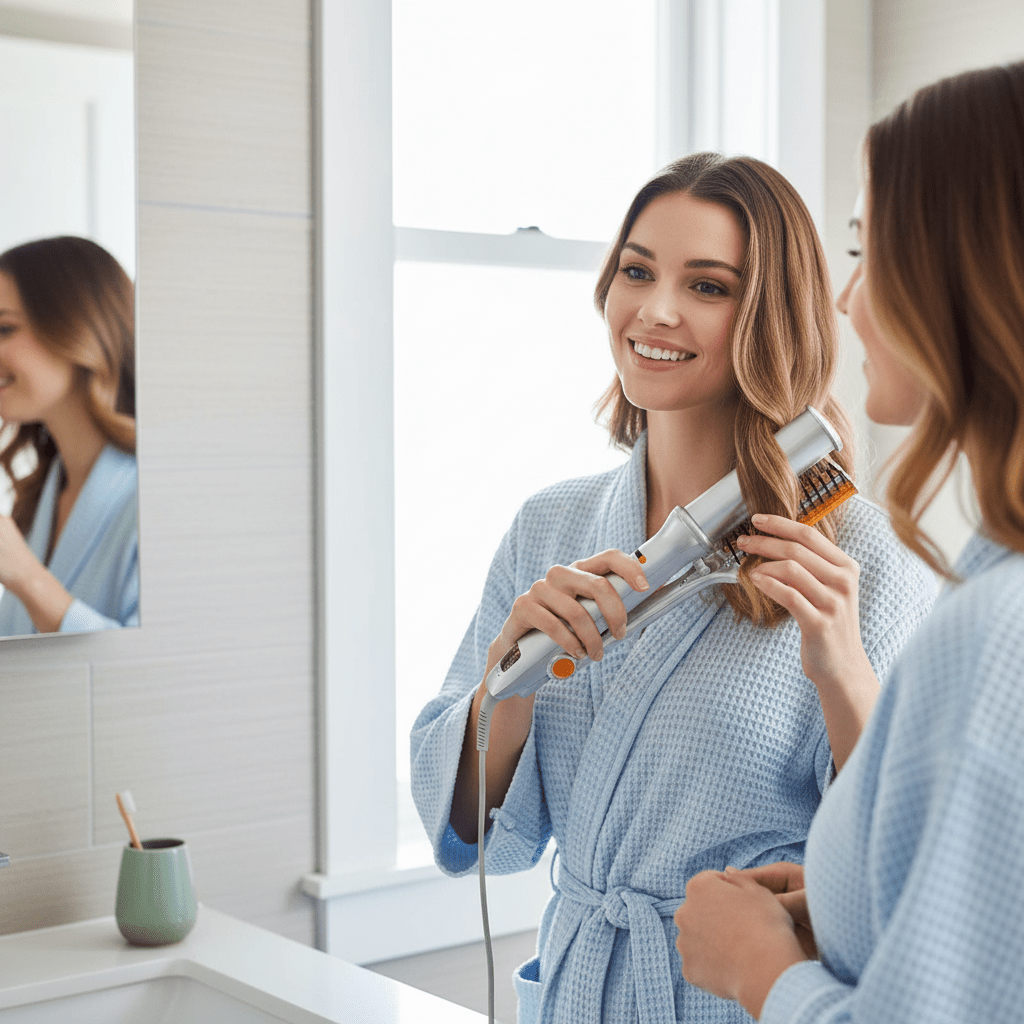 2-in-1 Rotating Hair Brush Styler with Ceramic Coating and 3 Heat Settings