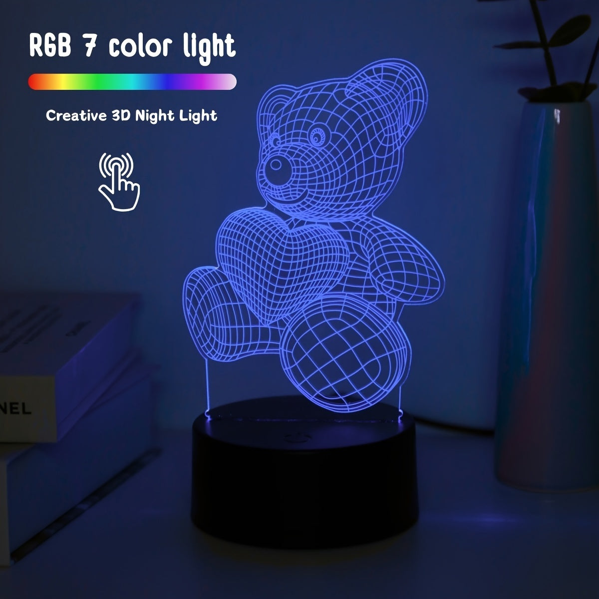 3D Teddy Bear Night Light with Touch Control and Color Change