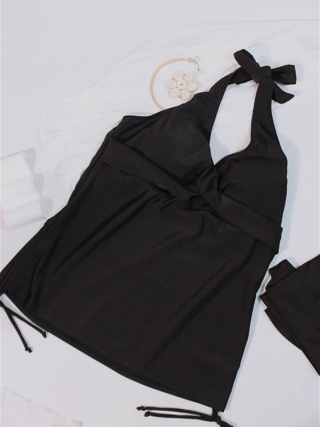 Elegant Women's Halter Neck Tankini Set with Split Shorts