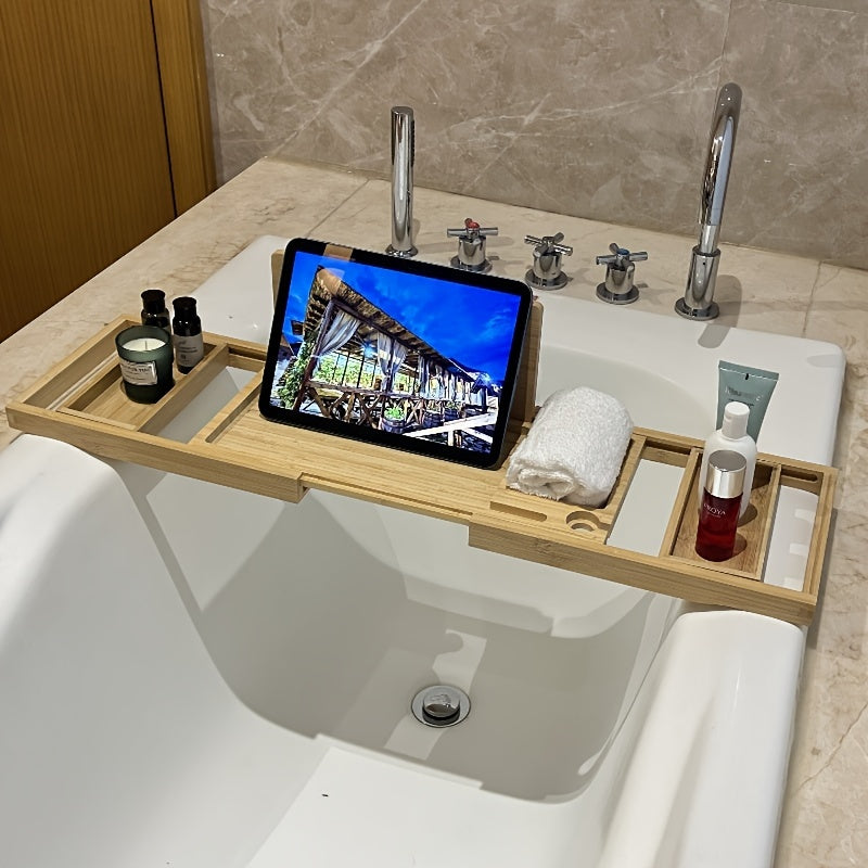 Adjustable Bamboo Bathtub Tray for Relaxation