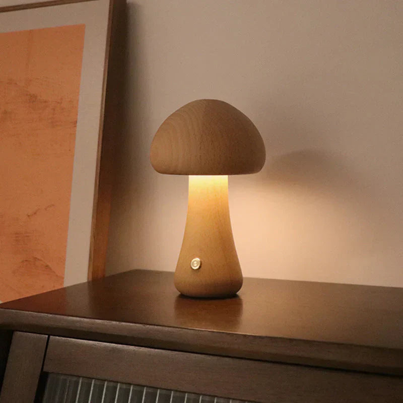 Wooden Mushroom LED Night Light for Kids