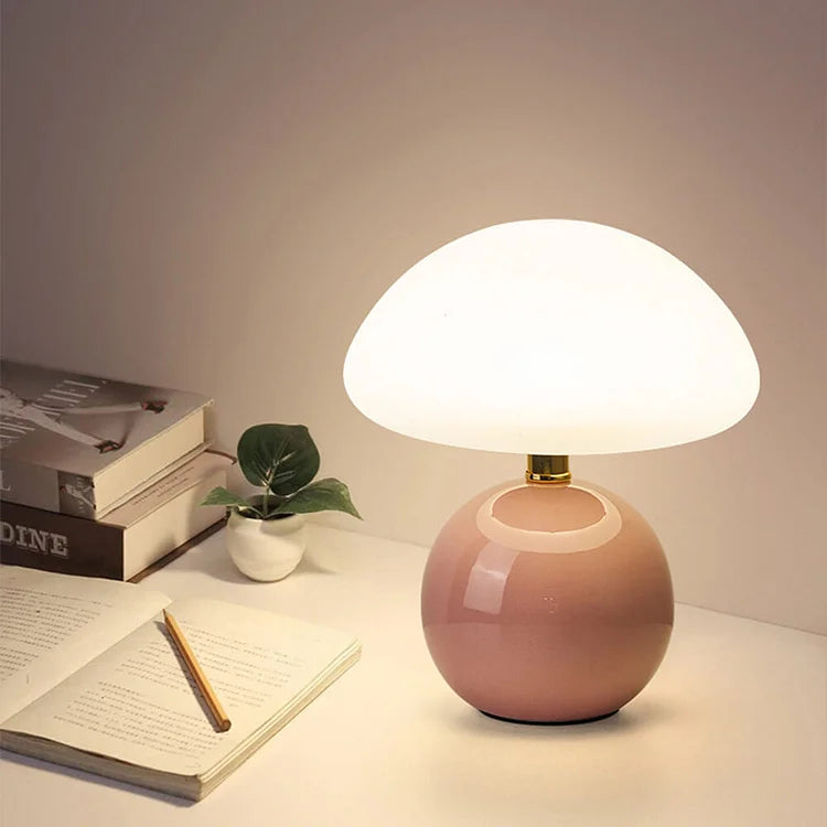 French Cream Mushroom Table Lamp with Adjustable LED Lighting