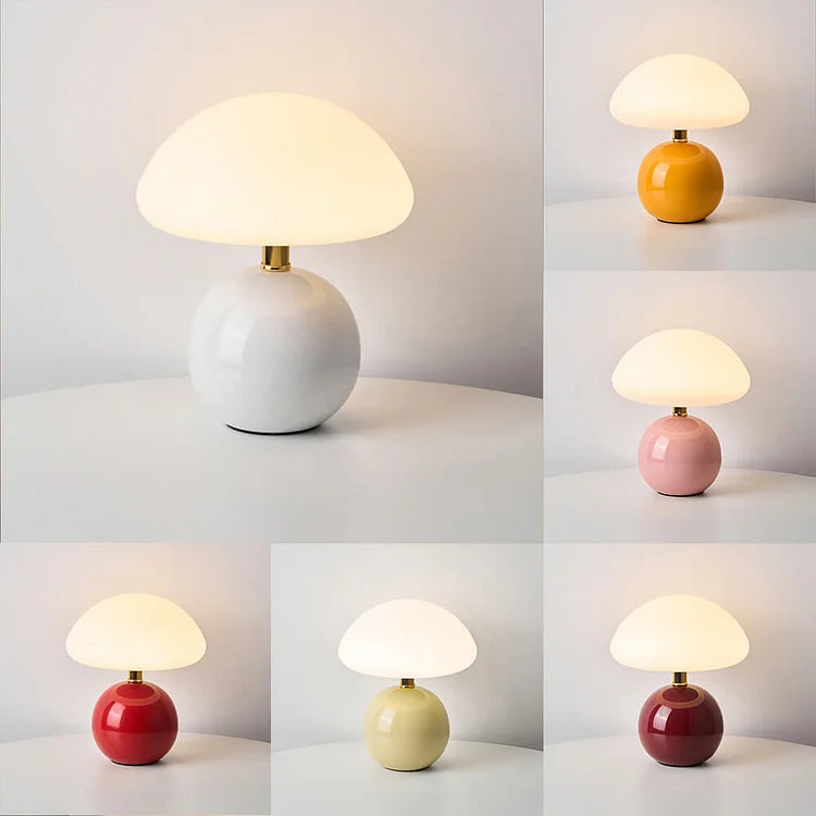 French Cream Mushroom Table Lamp with Adjustable LED Lighting