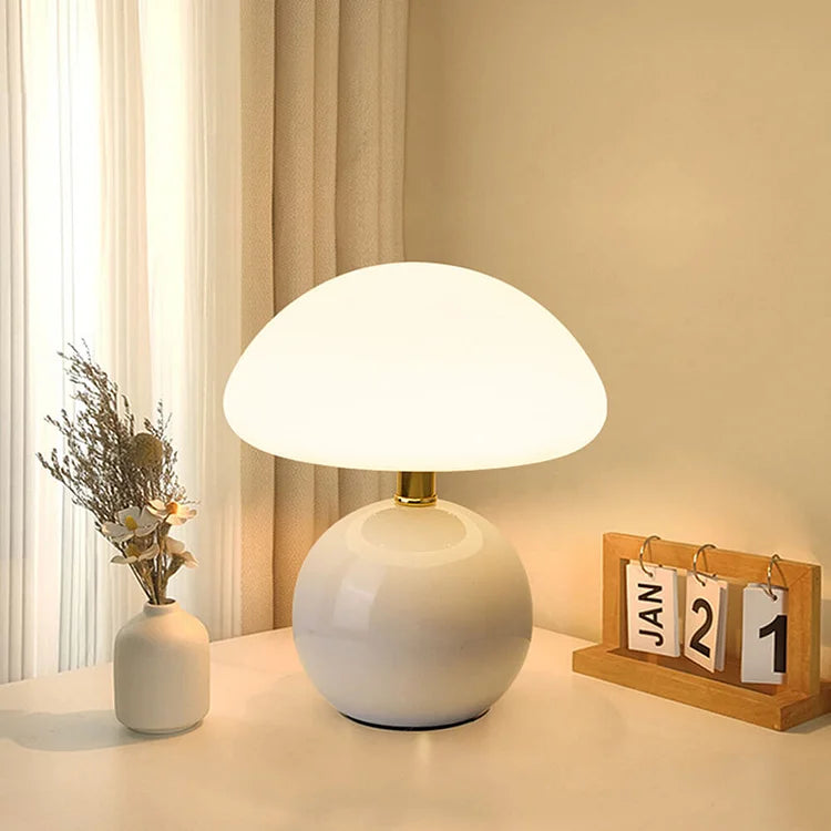 French Cream Ceramic Mushroom Lamp