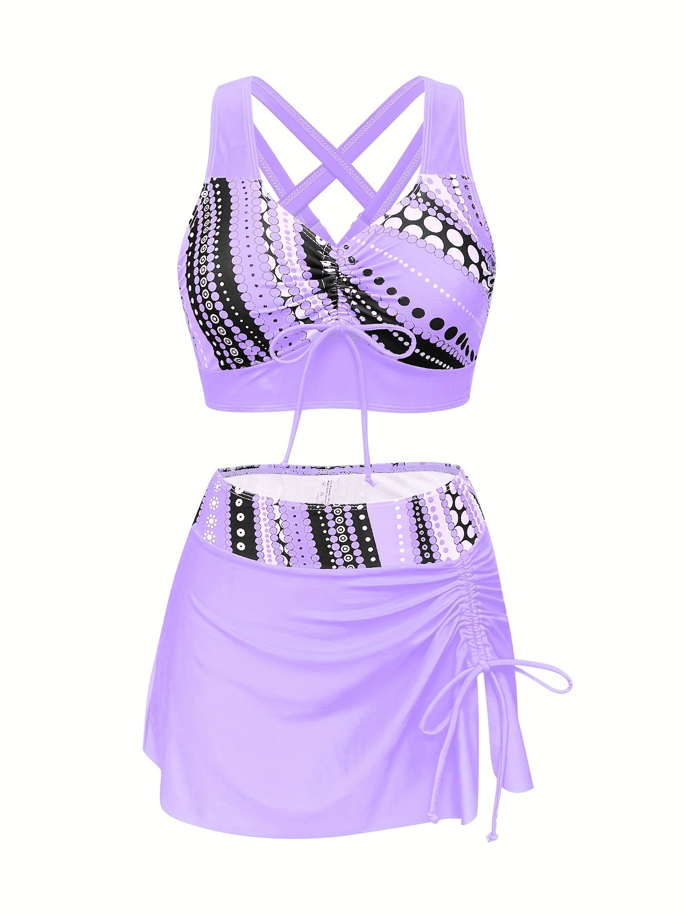 Polka Dot V-Neck Tankini Set with Skirt for Women