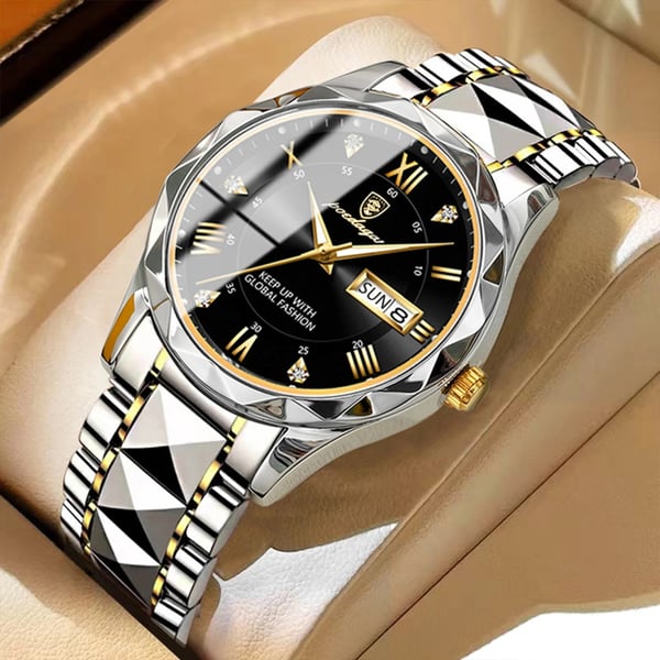 Men's 41mm Stainless Steel Quartz Watch with Luminescent Hands and Date