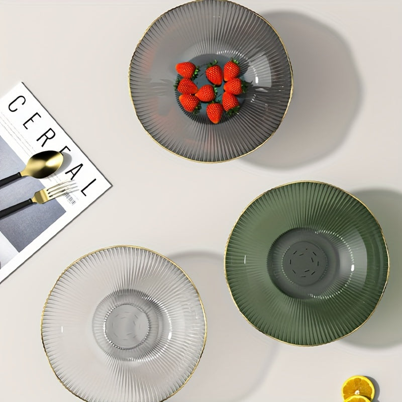 Luxury Ribbed PET Fruit Bowl with Gold Rim