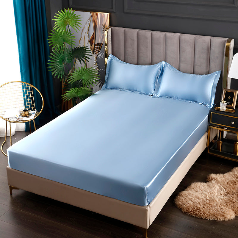 Silk Satin Elastic Fitted Sheet with Matching Pillowcases