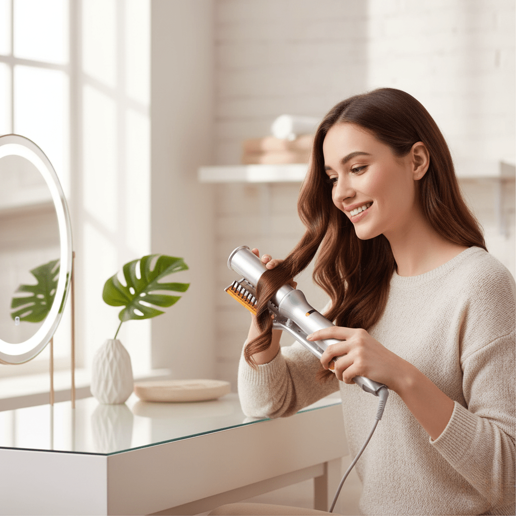 2-in-1 Rotating Hair Brush Styler with Ceramic Coating and 3 Heat Settings