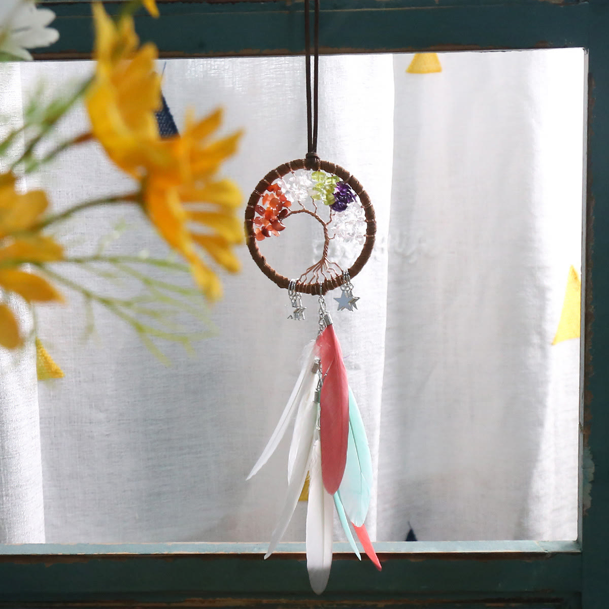 Tree of Life Gemstone Dreamcatcher with Natural Crystals