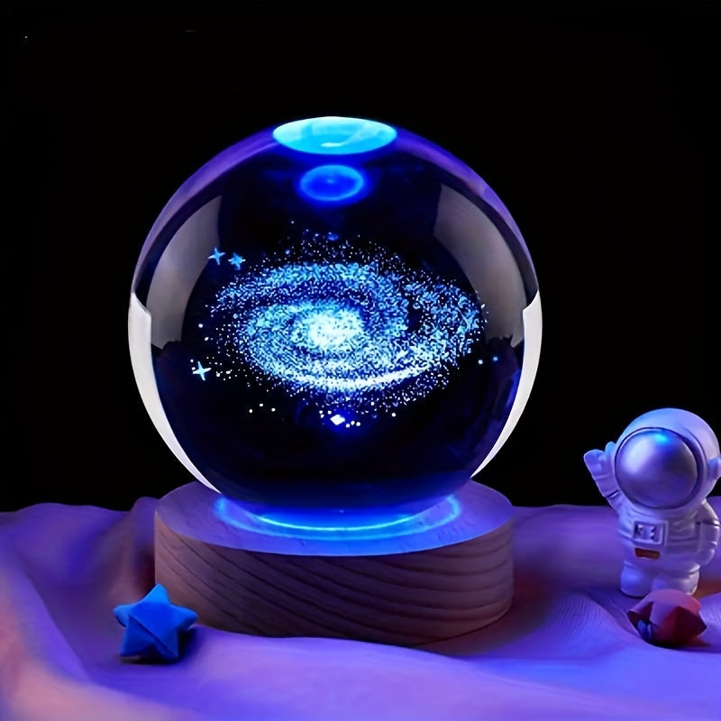 3D Crystal LED Table Lamp with Wooden Base