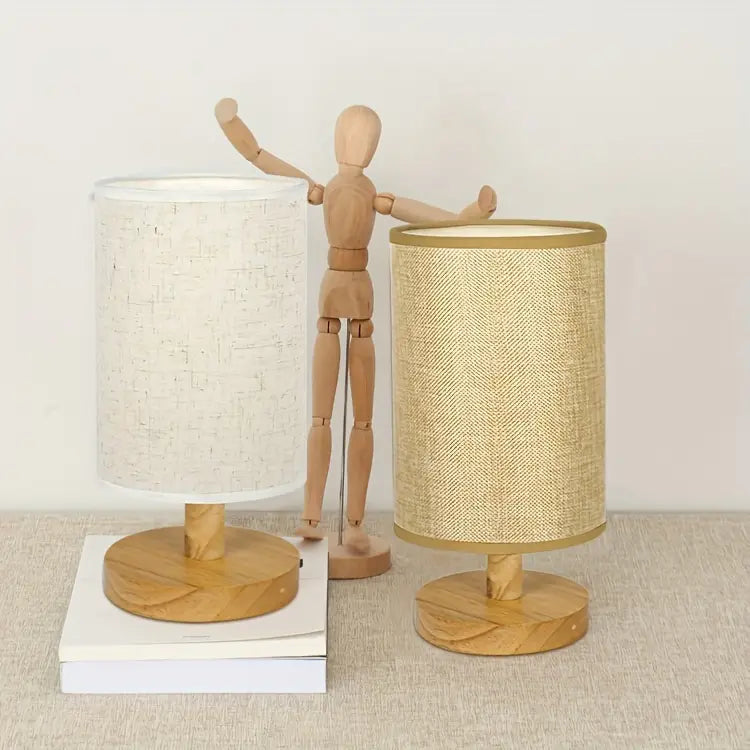 Minimalist Wooden Base Table Lamp with Fabric Shade
