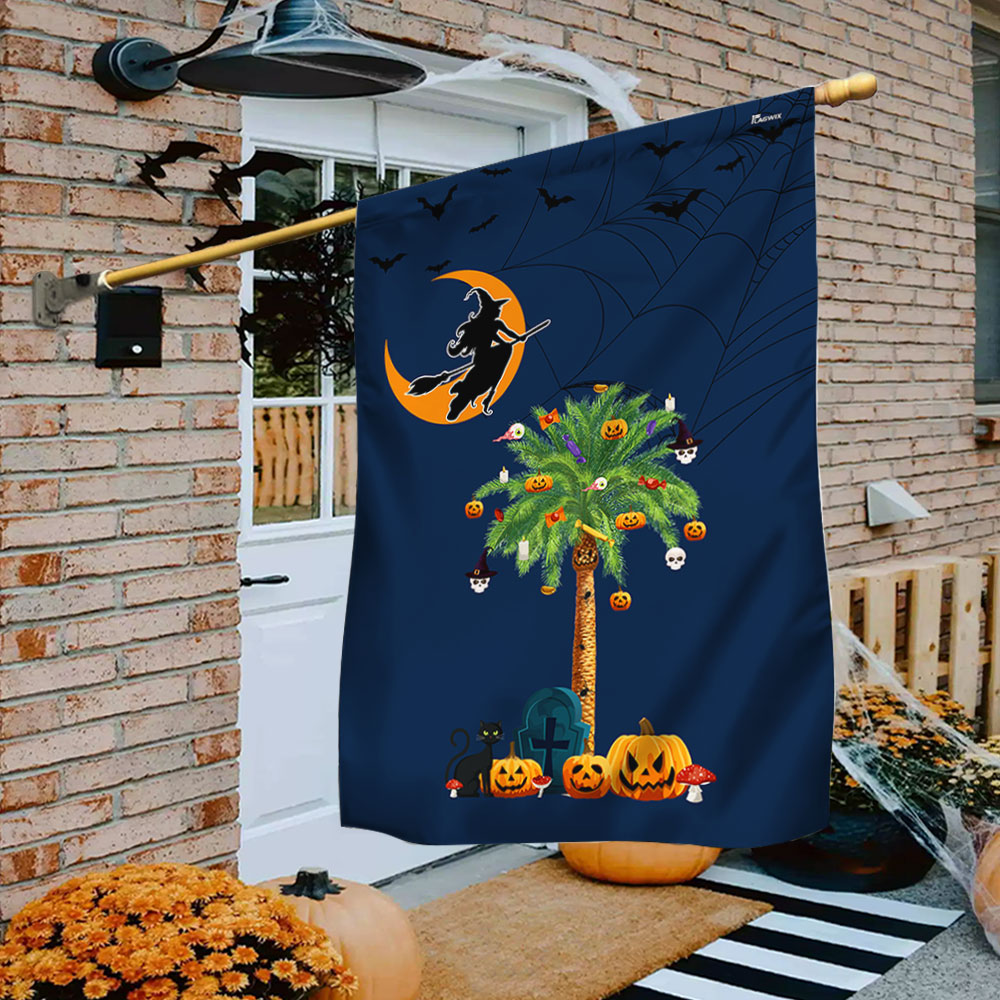 Halloween South Carolina Flag with Pumpkins and Palm Tree