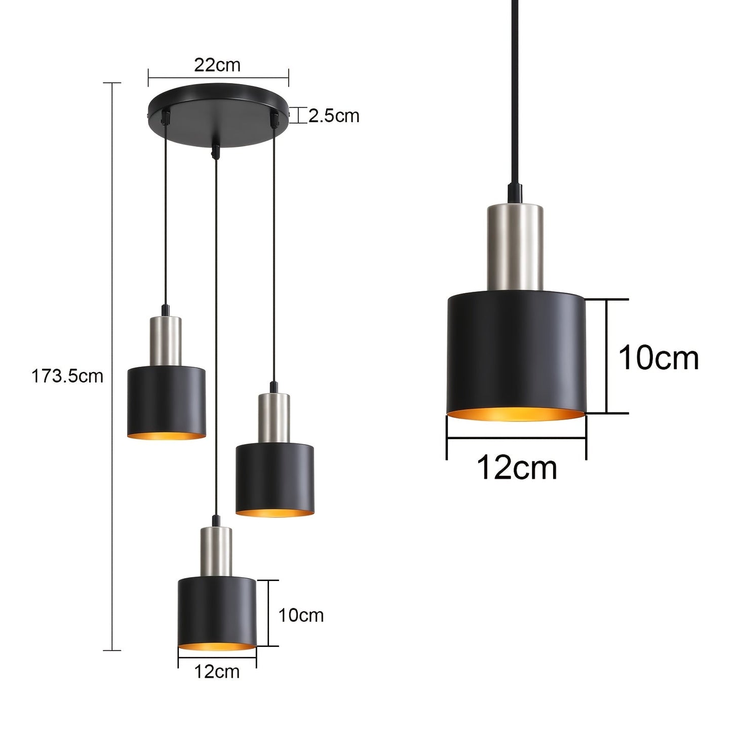 Black and Gold Industrial Pendant Light with Adjustable Height