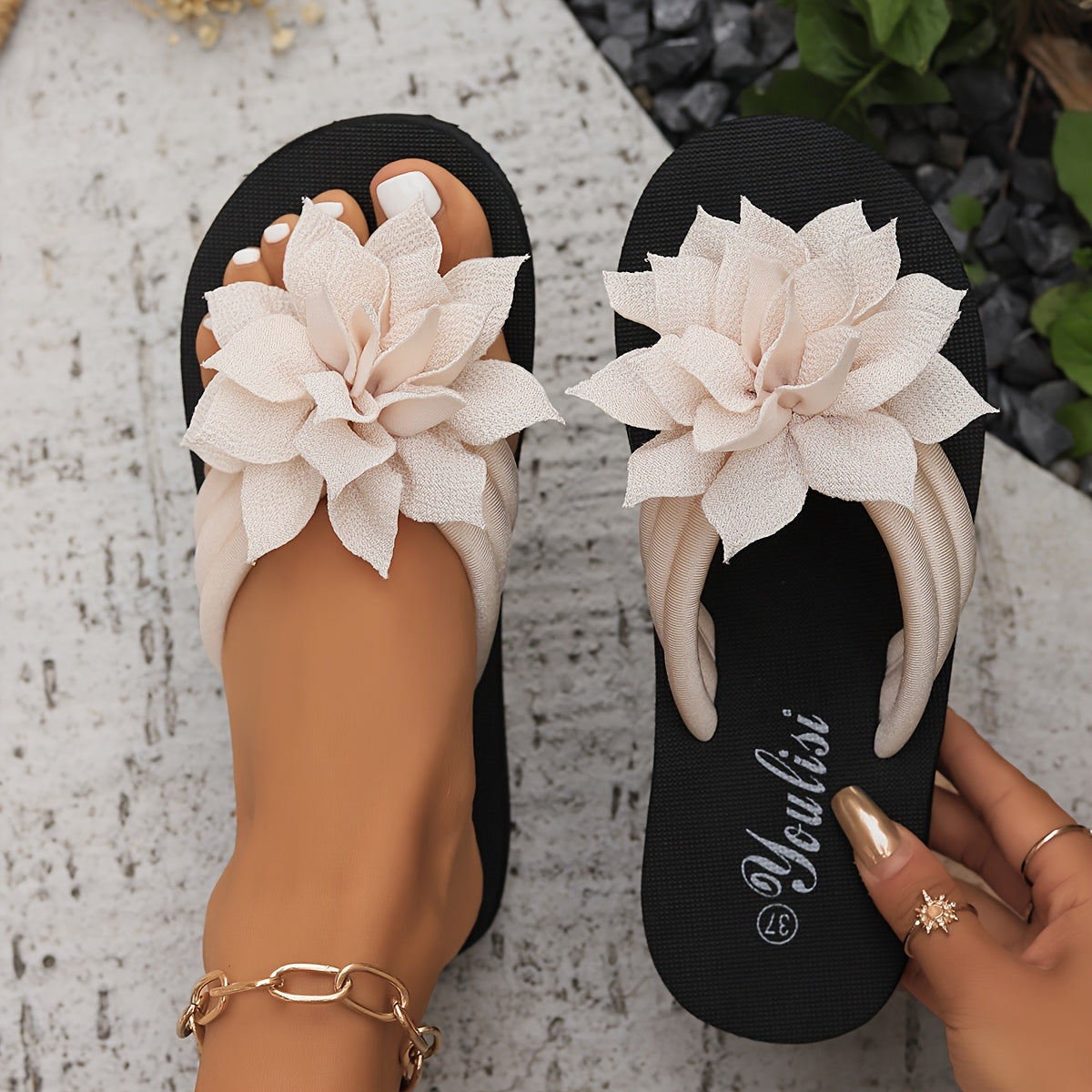 Wide Fit Women's Floral Platform Flip-Flops