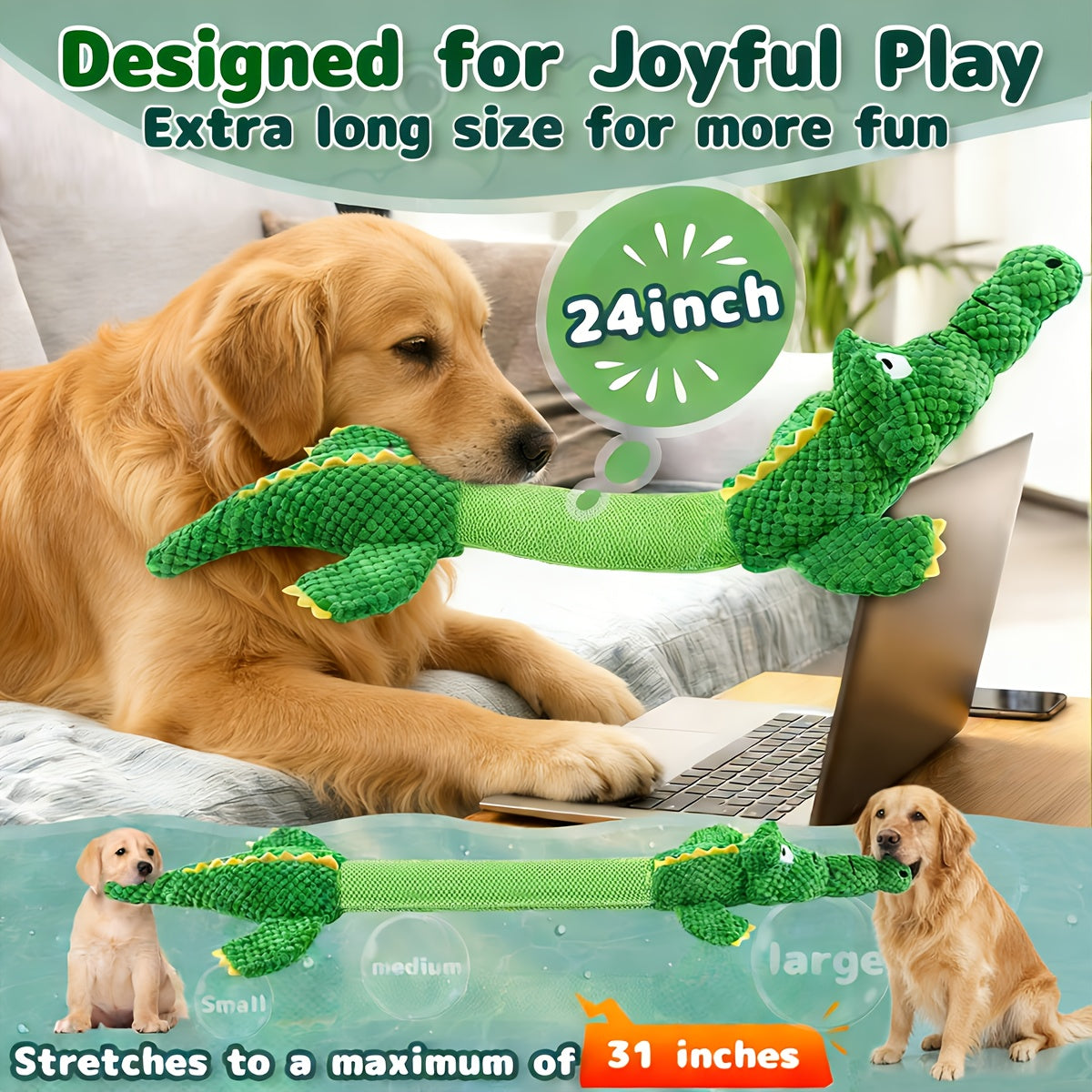 Durable Crocodile Dog Toy with Squeaker for Interactive Play