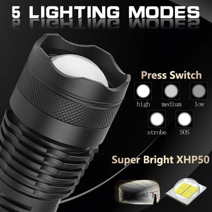 90000 Lumens Rechargeable XHP50.2 LED Flashlight