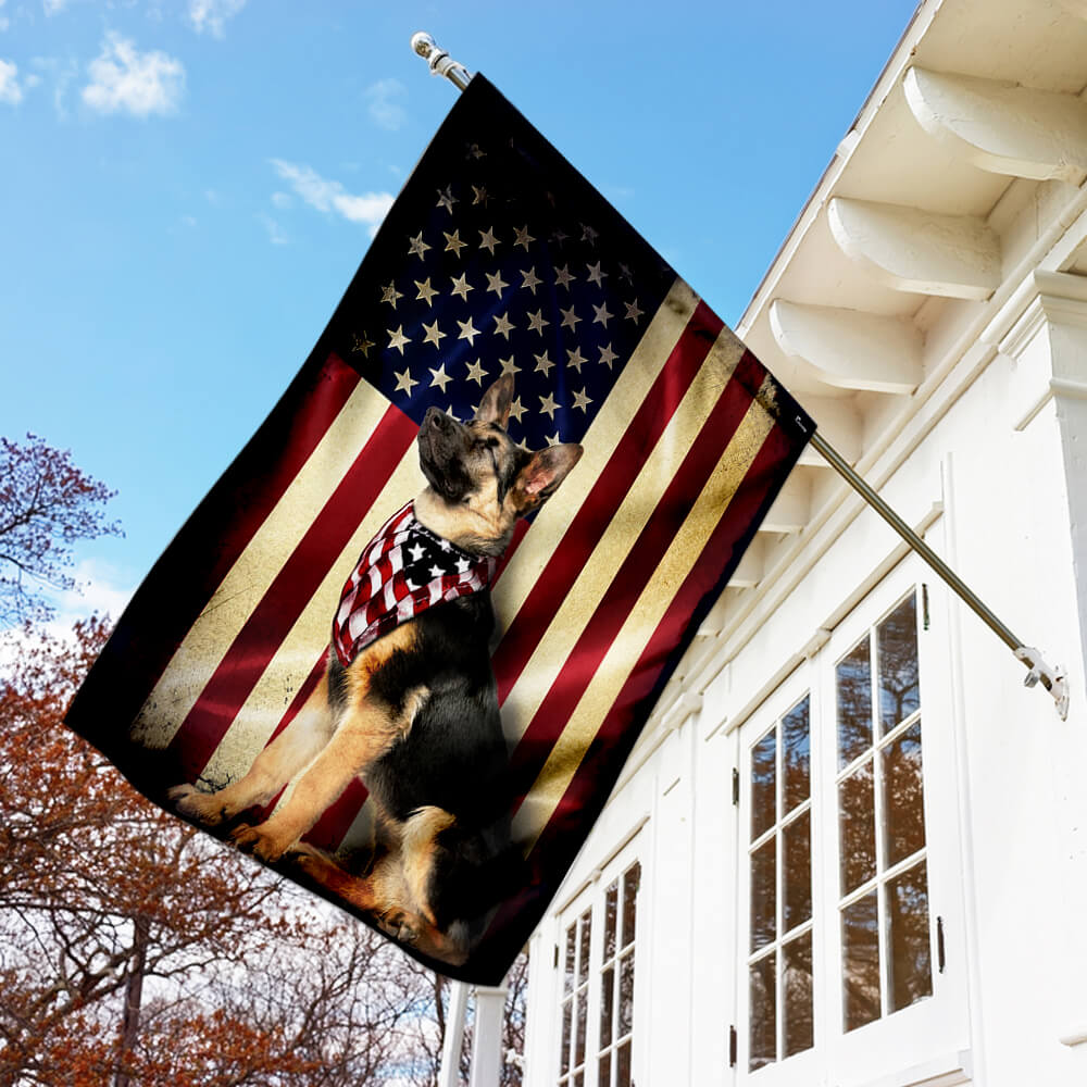 German Shepherd American Flag Double-Sided Weather-Resistant Banner