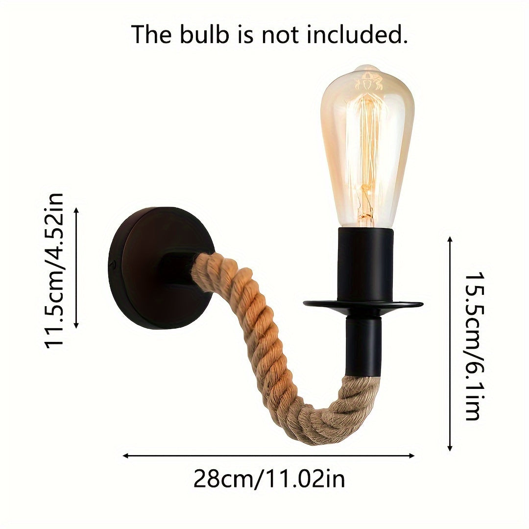 Vintage Rope Wall Sconce with Matte Black Metal Base
