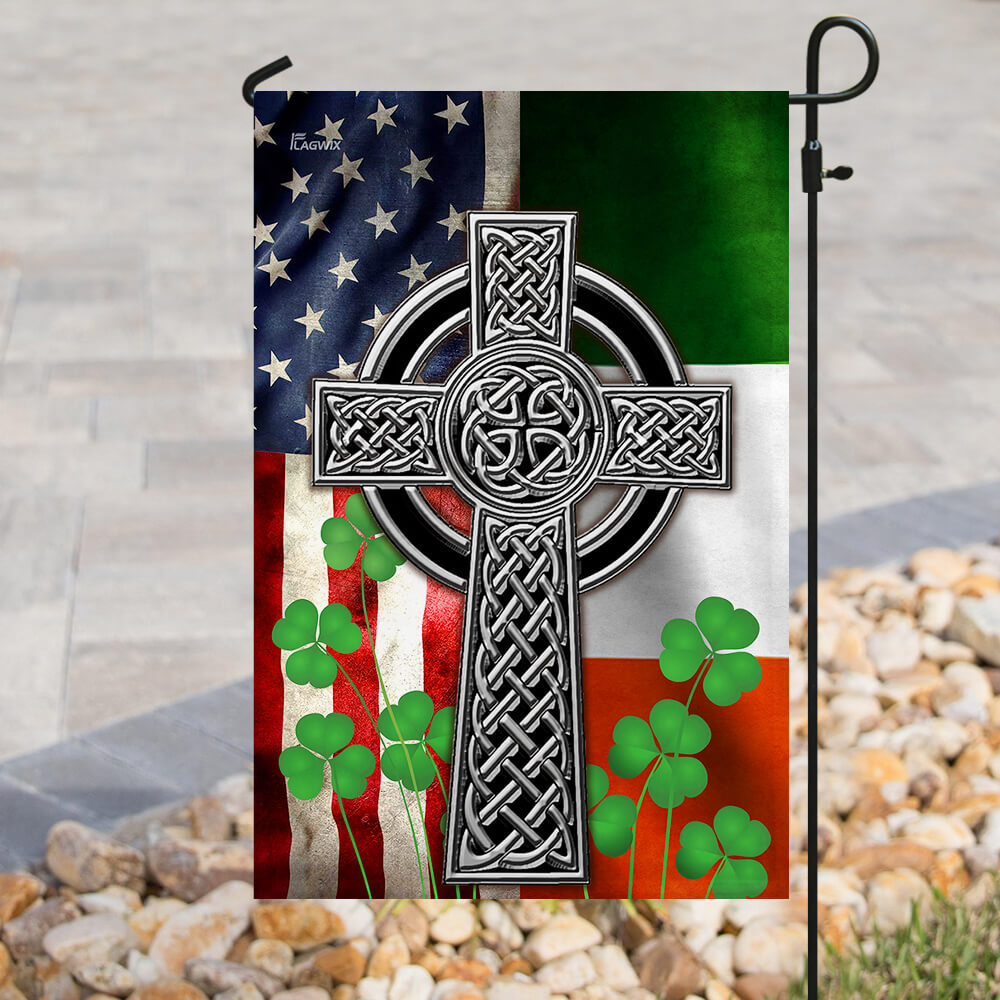 Celtic Irish Flag with Cross and Shamrocks