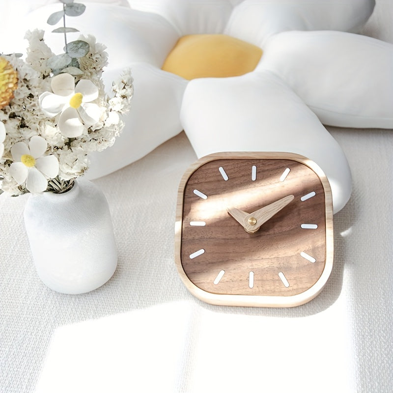 Silent Quartz Wooden Table Clock in Solid Oak and Walnut