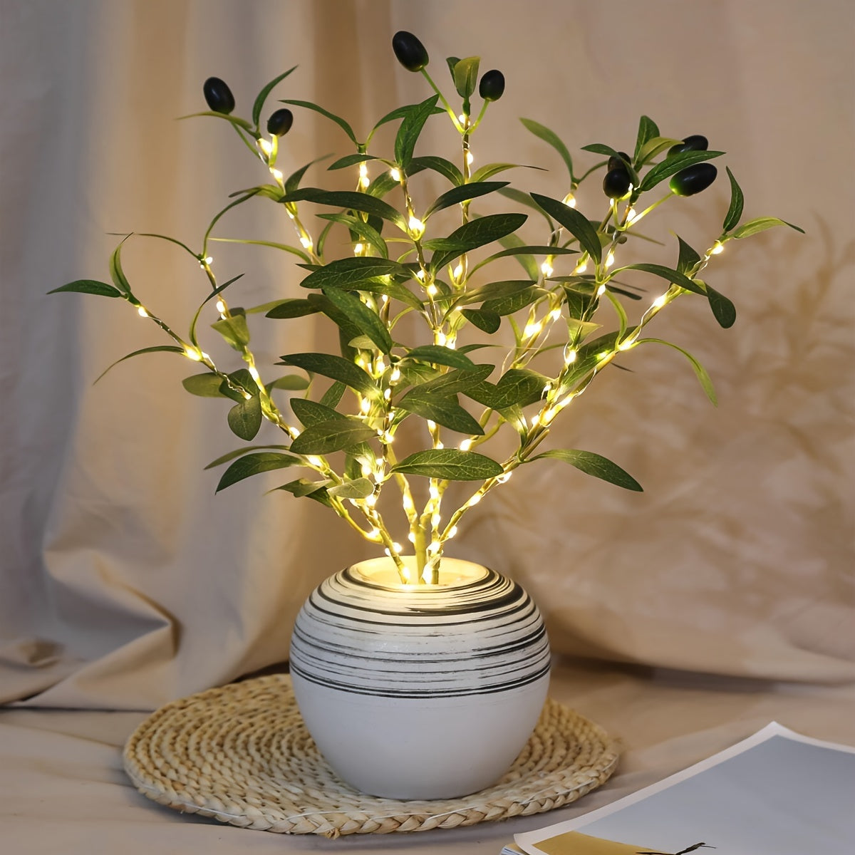 Olive Branch LED Table Lamp - Wireless Elegant Accent Light