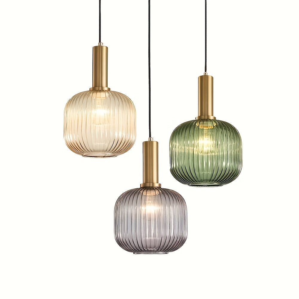 Ribbed Glass Pendant Light with Golden Finish