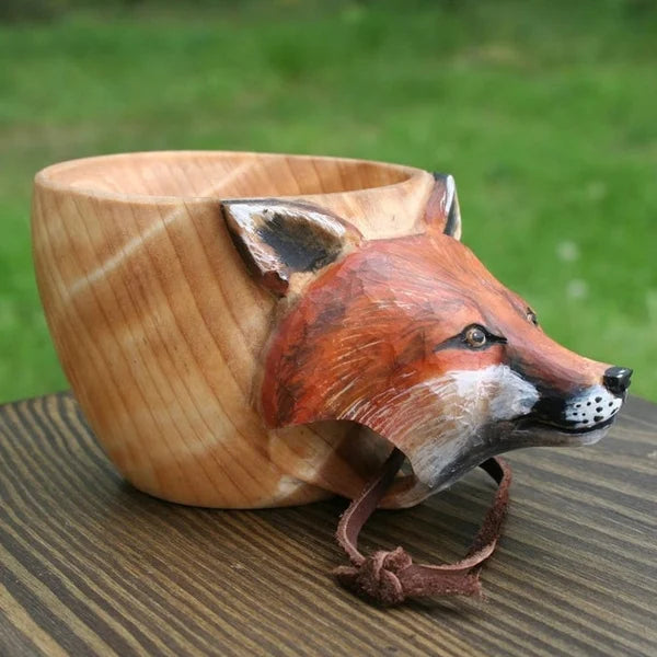 Handcrafted Rubber Wood Travel Cup with Leather Strap