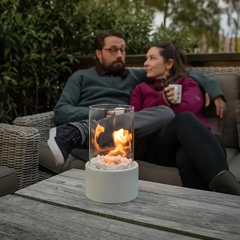 Modern Tabletop Fire Lantern for Indoor and Outdoor Use