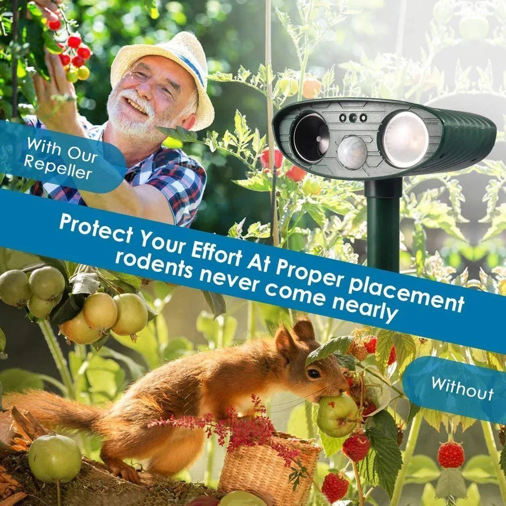Solar Powered Ultrasonic Deer Repeller - Motion Activated Animal Scarer - 2425 Sq Ft Coverage