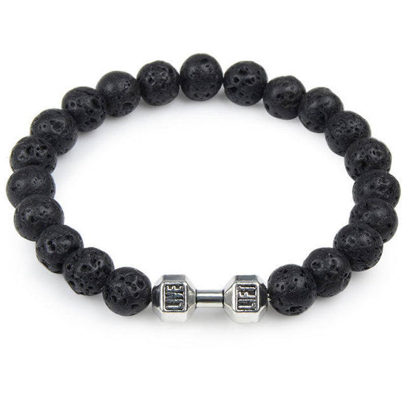 Chakra Dumbbell Bracelet in Black Onyx and Lava Stone