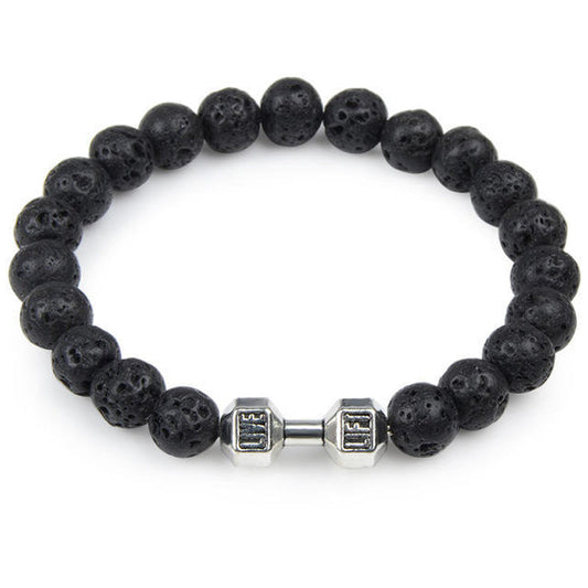 Chakra Dumbbell Bracelet in Black Onyx and Lava Stone